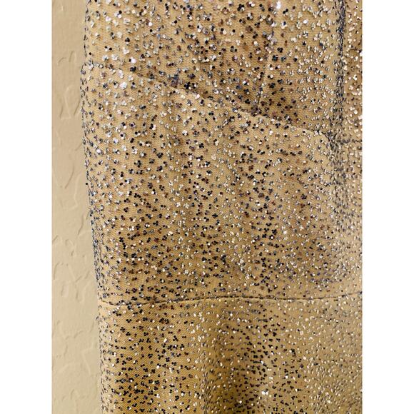 City Triangles Gold and Silver Evening Gown with Slit, Spaghetti Strap, Size 1 - Picture 10 of 14